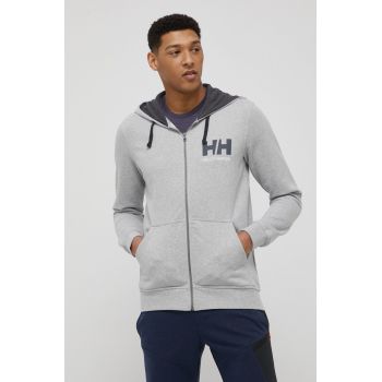 Helly Hansen hanorac de bumbac bărbați, culoarea gri, cu imprimeu 34163