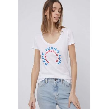 Pepe Jeans tricou din bumbac Cammie culoarea alb