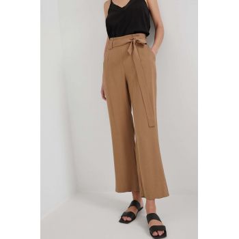 Answear Lab pantaloni femei, culoarea bej, lat, high waist