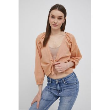 Roxy bluza din amestec de in femei, culoarea portocaliu, neted