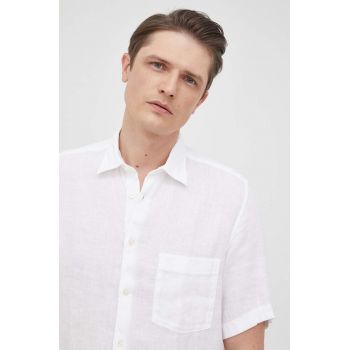 Marc O'Polo camasa de in barbati, culoarea alb, cu guler clasic, regular