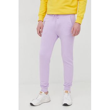 United Colors of Benetton pantaloni de bumbac barbati, culoarea violet, neted