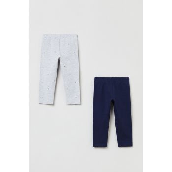 OVS leggins din bumbac pentru copii culoarea albastru marin, neted
