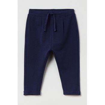 OVS pantaloni de bumbac pentru copii culoarea albastru marin, neted
