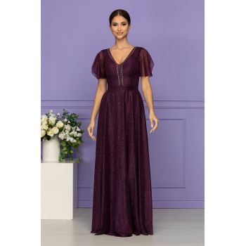Rochie de ocazie din voal cu glitter Atlanta Violet