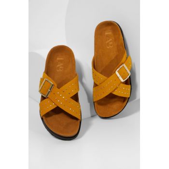 Answear Lab papuci din piele femei, culoarea galben ieftini