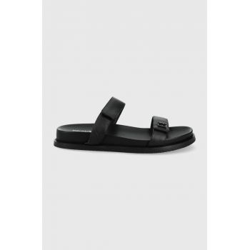 Emporio Armani slapi de piele femei, culoarea negru