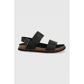 Timberland sandale de piele barbati, culoarea negru de firma originale