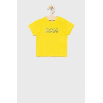 Boss tricou copii culoarea galben, cu imprimeu