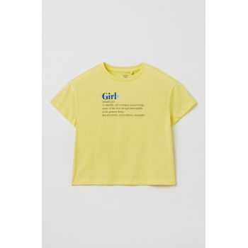 OVS tricou de bumbac pentru copii culoarea galben