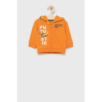 United Colors of Benetton hanorac de bumbac pentru copii culoarea portocaliu, cu imprimeu