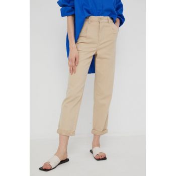 Answear Lab pantaloni femei, culoarea bej, lat, high waist