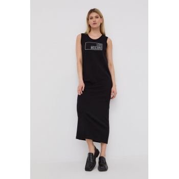 Love Moschino rochie din bumbac culoarea negru, maxi, drept ieftina