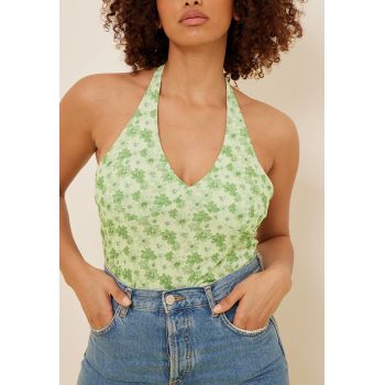 Top halter cu imprimeu floral