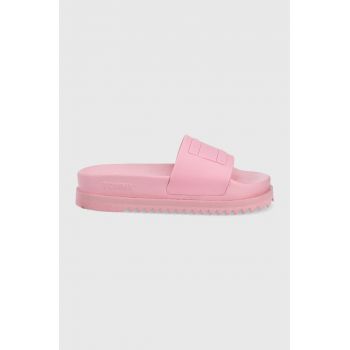 Tommy Jeans papuci femei, culoarea roz, cu platforma
