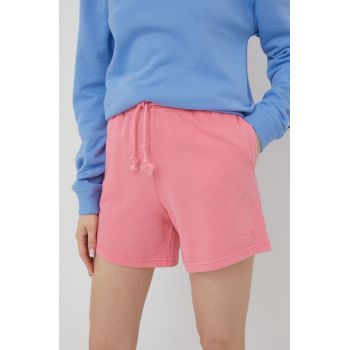 Billabong pantaloni scurti femei, culoarea roz, neted, high waist ieftini