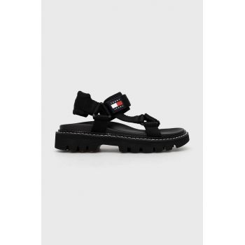 Tommy Jeans sandale femei, culoarea negru, cu platforma