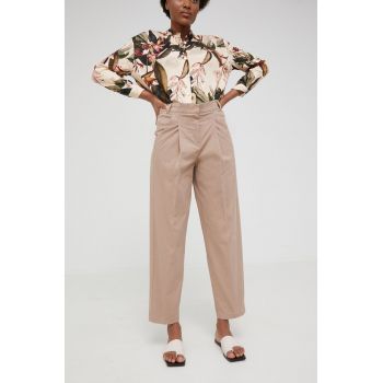 Answear Lab pantaloni femei, culoarea bej, lat, high waist