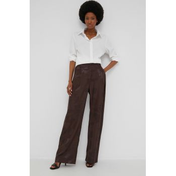 Answear Lab pantaloni femei, culoarea maro, drept, high waist