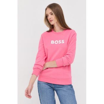 BOSS hanorac de bumbac femei, culoarea roz, cu imprimeu