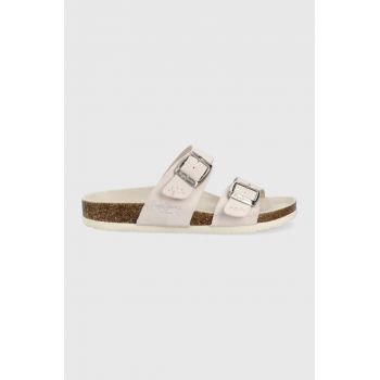 Pepe Jeans papuci din piele Oban Basic femei, culoarea roz