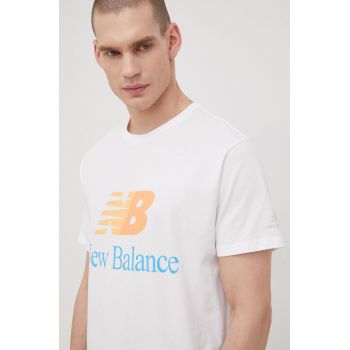 New Balance tricou din bumbac MT21529WT culoarea alb, cu imprimeu