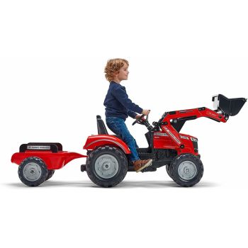 Tractor pentru copii Falk 4010AM cu remorca si incarcator frontal rosu de firma originala