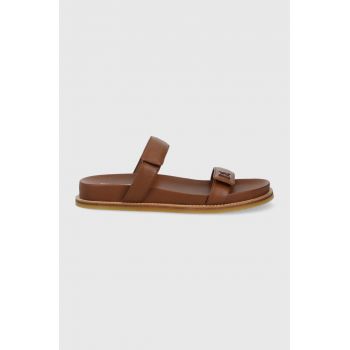 Emporio Armani sandale de piele femei, culoarea maro