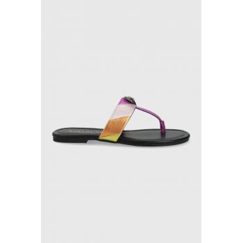 Kurt Geiger London șlapi de piele Kensington T-Bar femei, cu toc plat 1262100109