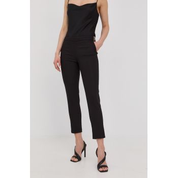 Morgan pantaloni femei, culoarea negru, mulata, medium waist