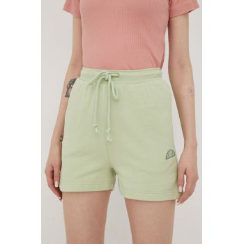 Ellesse pantaloni scurți din bumbac femei, culoarea verde, neted, high waist SGM14159-PINK