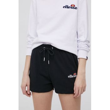 Ellesse pantaloni scurti femei, culoarea negru, cu imprimeu, high waist