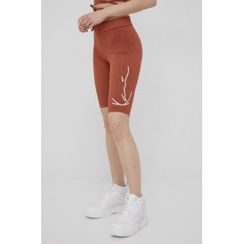 Karl Kani pantaloni scurti femei, culoarea maro, cu imprimeu, medium waist de firma originali