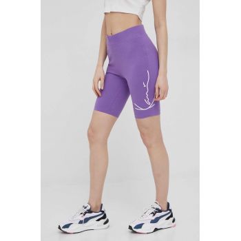 Karl Kani pantaloni scurti femei, culoarea violet, cu imprimeu, high waist