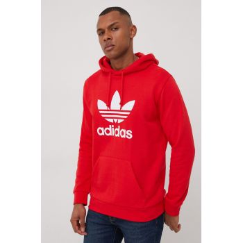 adidas Originals hanorac de bumbac Adicolor HE9500 barbati, culoarea rosu, cu imprimeu HE9500-VIRED/WHT