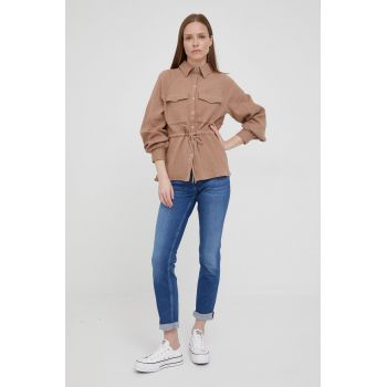 Y.A.S camasa din bumbac femei, culoarea maro, regular