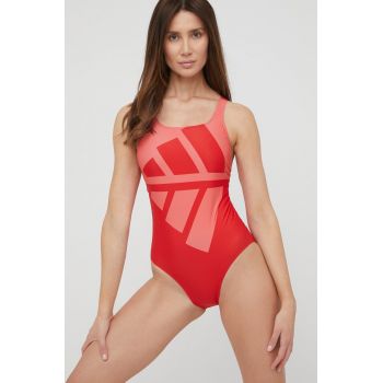 adidas Performance costum de baie 3 Bars HD0401 culoarea rosu, cupa usor rigidizata