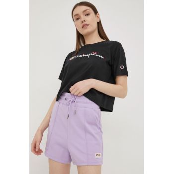 Fila pantaloni scurti femei, culoarea violet, neted, high waist