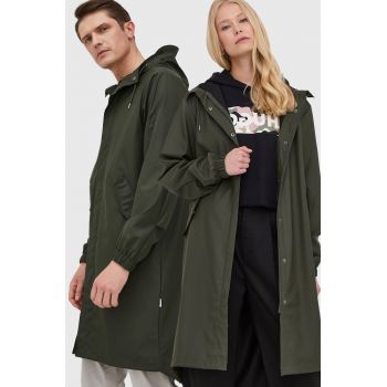 Rains geacă de ploaie 18140 Fishtail Parka culoarea verde, de tranziție 18140.03-Green ieftina