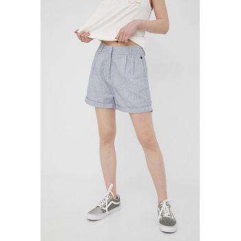 Superdry pantaloni scurti din in femei, culoarea alb, modelator, high waist ieftini