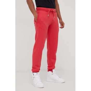 Superdry pantaloni de trening barbati, culoarea rosu, melanj