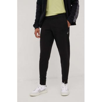 Superdry pantaloni de trening din bumbac barbati, culoarea negru, neted