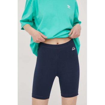 Champion pantaloni scurți 114940 femei, culoarea albastru marin, neted, medium waist 114940-BS148 ieftini