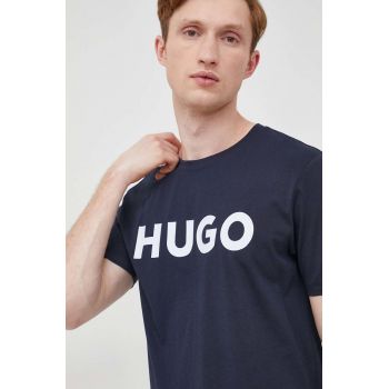 HUGO tricou din bumbac bărbați, culoarea bleumarin, cu imprimeu, 50467556