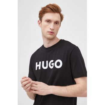HUGO tricou din bumbac bărbați, culoarea negru, cu imprimeu, 50467556