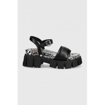 Love Moschino sandale de piele femei, culoarea negru, cu platforma