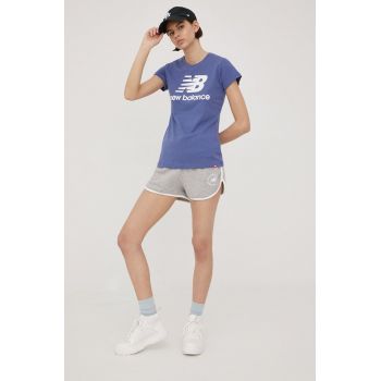 New Balance pantaloni scurti WS21800AG femei, culoarea gri, melanj, high waist