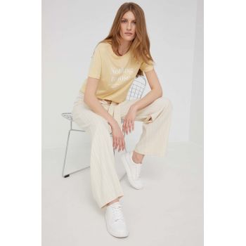 Answear Lab pantaloni femei, culoarea bej, lat, high waist