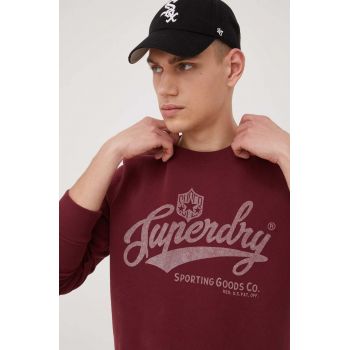 Superdry bluza barbati, culoarea bordo, cu imprimeu