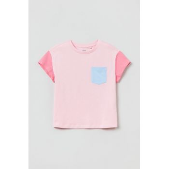 OVS tricou de bumbac pentru copii culoarea roz